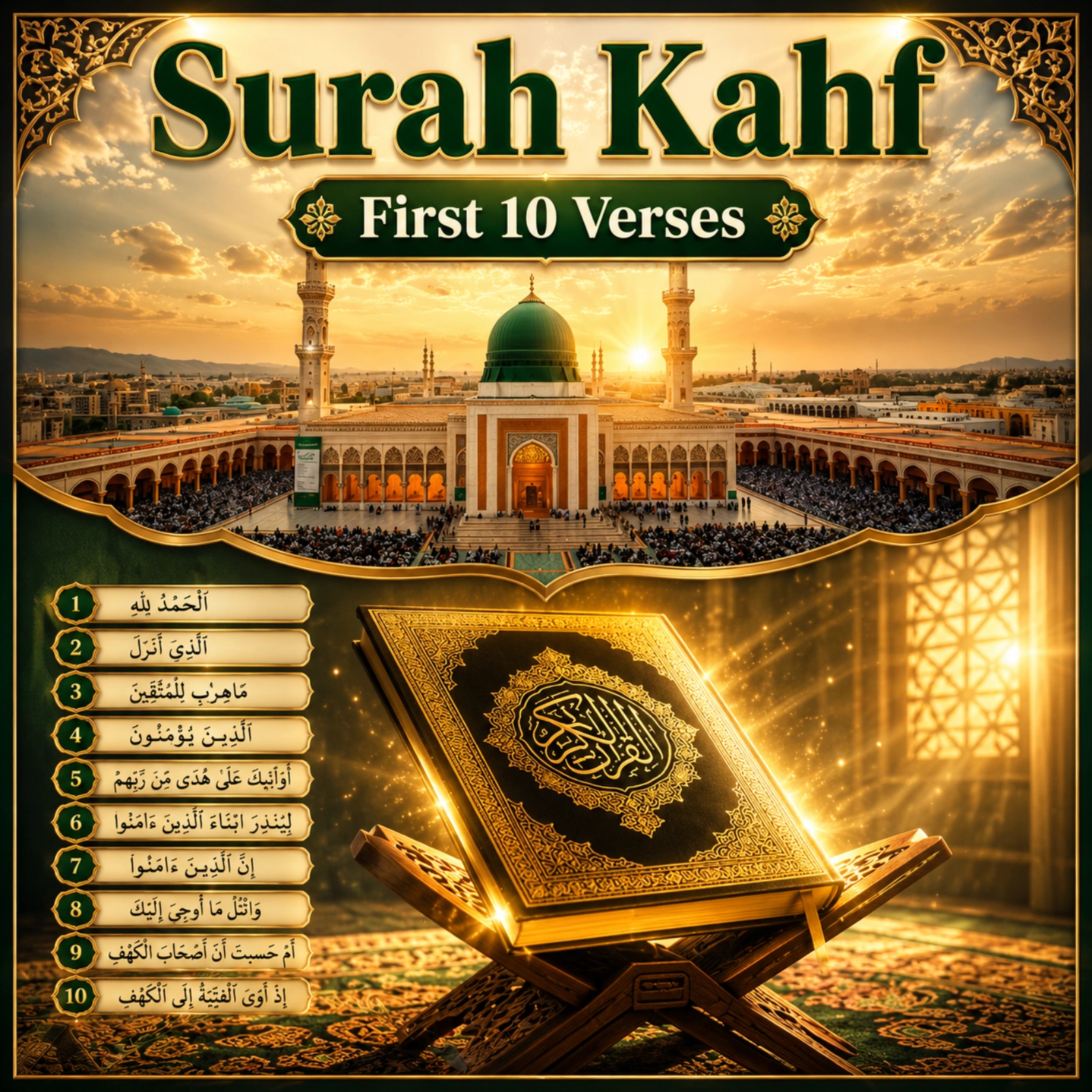 Surah Kahf First 10 Verses – Arabic, Roman English, Hindi & Urdu Translation with Benefits